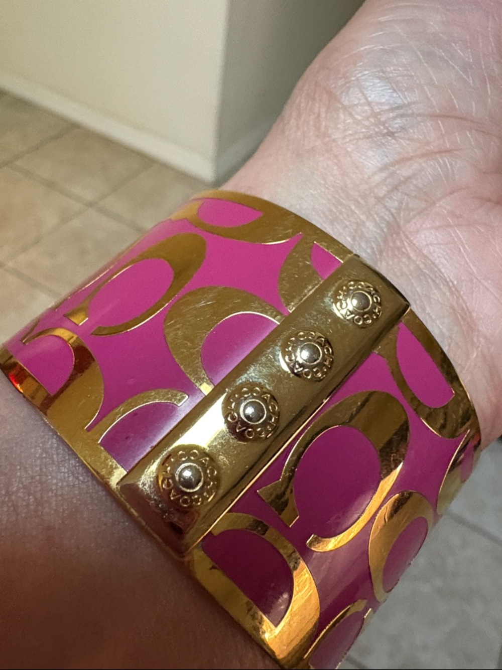 Coach Pink and Gold Logo Cuff Bracelet - Picture 5 of 7